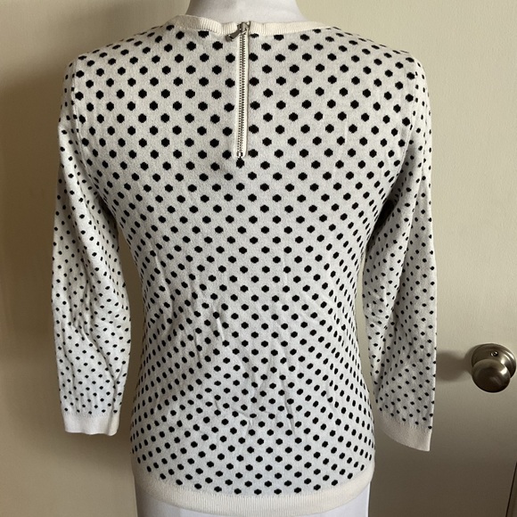 LOFT Black White Polka Dot Sweater Sz Small 100% Cotton Knit Classic Preppy Top - Picture 6 of 6